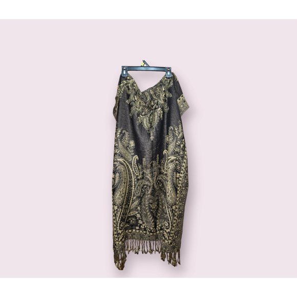 Women's Banjara Stole Shawl Scarf OS Black & Gold (NEW) - Picture 6 of 12